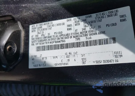 2016 Ford F-150 Xlt из США, поврежденный, VIN 1FTEW1EF4GFB84793